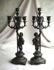 Pair Of French Candelabra Cherubs Antique Rococo Bronzed Spelter Candle Holders