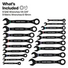 Klein Tools Ratcheting Combination Wrench Set Sae And Metric 18 Pieces