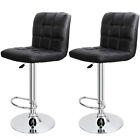 Set Of 2 Square Pu Leather Adjustable Bar Stools With Back Swivel Stool  Modern