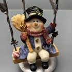 Snowman On Swing Vintage Christmas Holiday Decor 7    Metal   Faux Ceramic Rare