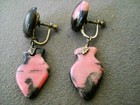 Old 1950s Southwestern Pink Rhodonite Arrowhead Sterlin Silver Screw Bk Earrings