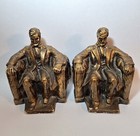 Pair General Art Bookends Vintage Bronze Clad Chalkware Abraham Lincoln Memorial