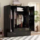 4 Closet Doors Armoire  Black Bedroom Wardrobe With Mirror   Drawers
