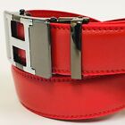 Comfort Slide Click Leather Automatic Belt Men s Buckle Lock Dress Jeans Red New
