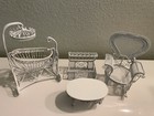 Vintage     White Miniature Wicker Metal Dollhouse Furnitures  Rocking Crib  Chest