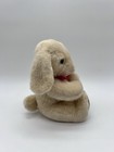 Vintage Russ Berrie Puppy Dog Plush 6    Tan Beige Red Bow Suede Paws Stuffed Toy