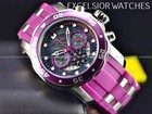 Invicta Men s 48mm Pro Diver Scuba Chronograph Black Mop Dial Purple Strap Watch
