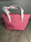 Michael Kors Jet Set Pink East West Medium Top Zip Signature Logo Leather Tote
