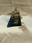 Vintage Miniature Brass Balance Scale W  Weight  Black Base Desktop