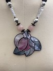 Lee Sands Mother Of Pearl Flower Amethyst Rose Quartz Necklace 18  Vintage