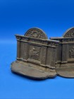Vintage Ornate Metal Bookends Pair Woman Sewing Neoclassical Columns Bronze Tone