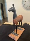 Vintage  Hand Carved Wood   Metal  Folk Art  Horse Sculpture 7 X 3 5 X 10 