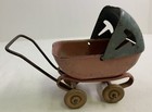 Wyandotte Tin Doll Buggy Pram Stroller W  Wood Wheels Vintage Pink   Blue  4 25   