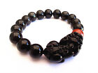 Feng Shui Obsidian Pi Yao   Pi Xiu Bracelet  With Red Agate Bead For Wealth Luck
