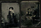 Unusual Tintype Photo Victorian Woman Wearing Glasses Face Hidden By Fan  1800s
