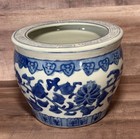 Vintage Chinese Blue White Chinoiserie Porcelain Fishbowl Planter 6 Inch Wide