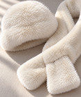New Cream Faux Fur Winter Hat And Loop Scarf Set Womens Polyester