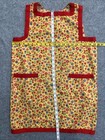 Vintage Handmade Red   Yellow Floral Print Cotton Smock Apron 2 Pockets Handsewn