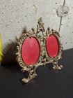 Vtg Victorian Ornate Metal Double Oval Picture Frame Gold Tone Standing 5 5 x5 