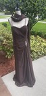 Mother Of The Bride groom Long Brown Satin Chiffon Ruched Dress gown Demetrios