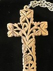 Hand Carved Intricate Olive Wood Cross On 24    Chain