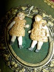 Pair Antique Hertwig  Carl Horn Miniature Jointed Bisque  German Girl Dolls 1 5 