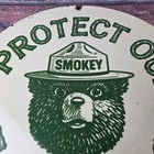 Vintage Protect Our Forests Sign - Smokey The Bear Porcelain Outdoors Cabin Sign