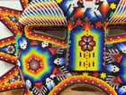 Mexican Huichol Art Beaded Wooded Sun Hanging Wall Art Decor Colorful Mask
