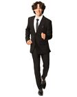 Slim Fit 2 Button Mens Solid Black Suit Peak Lapel Semi Stretch 9936 By Azar Man
