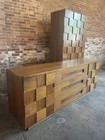 Vintage Brutalist Walnut Armoire   Lowboy Dresser Bedroom Set Mcm Young Mfg