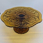 Vtg Retro Imperial Glass Pedestal Cake Stand Apricot    amber     Hobstar Design
