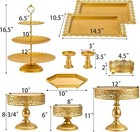 10 Pieces Gold Metal Cake Stand Set  Cupcake Holder Pastry Candy Fruits Serving