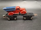 Vintage 1952-1953  Marx Post War Train Flat Car W  Dump Truck Red blue 