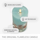 Luminara Flameless Led Candle Soft Teal Embedded Seashell   Starfish Moving F   
