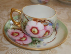 Hand Painted Signed Coffee Tea Set  Pot  Sugar  Creamer  4 Cups  Roses