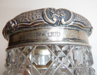 Antique English Crystal Vanity Jar W sterling Silver Repouss   Lid  Hallmarked