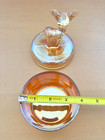 Vintage Jeanette Marigold Carnival Glass Deer Fawn Trinket Powder Dish Jar