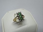 Vintage 10k Yellow Gold Natural Diamond  Emerald Cluster  Waterfall Ring Size 5