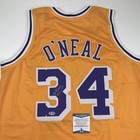 Autographed signed Shaquille Shaq O neal Los Angeles Yellow Jersey Bas Coa