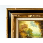 Original Vintage Oil Landscape Painting In Ornate Black And Gold Carved Frame