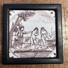 Antique 18th C Dutch Delft Tile Adam   Eve Biblical Scene Manganese 12cm