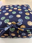Vintage Wicker Sewing Basket Box With Handle Button Pattern Navy Blue