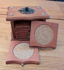 Vintage Wooden Coaster Cabinet Set Of 8   Mid Century Modern Barware In Orig Box
