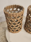 Set Of 3 Seagrass Hurricanes With Glass Insert  Size In Pictures 