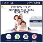 Waterproof Twin Xl Mattress Protector - Zippered Deep Pocket Cover  Cotton Terry