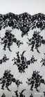 Vintage French Black Chantilly Style Lace 33  X 46  Floral Scalloped Border