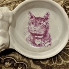 Vintage White Porcelain Cat Bowls Connected Kitty Graphics Center Cat Figurine
