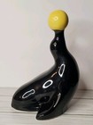 Mcm Rare 7  Black Ceramic Sea Lion Seal With Yellow Ball Otaire Glossy Black