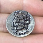 Real Silver 1936 Washington Quarter Hobo Nickel Spiked Skull Carved Coin Art