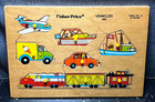 Vtg 1970s Fisher-price  606 Vehicles Wood Puzzle 8 Pc Wooden Toy Train Car Boat